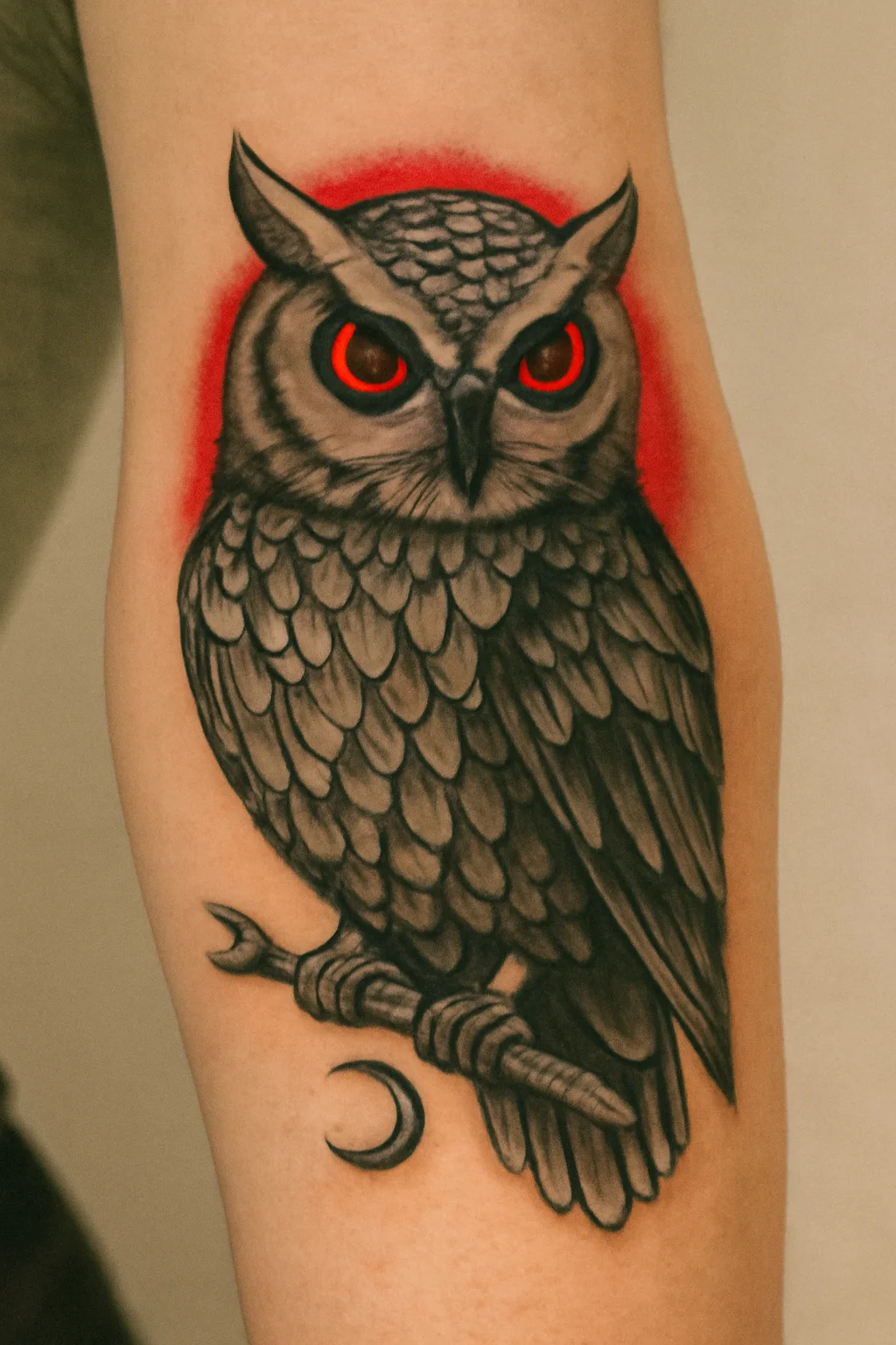 Intricate Owl Design with Red Accents