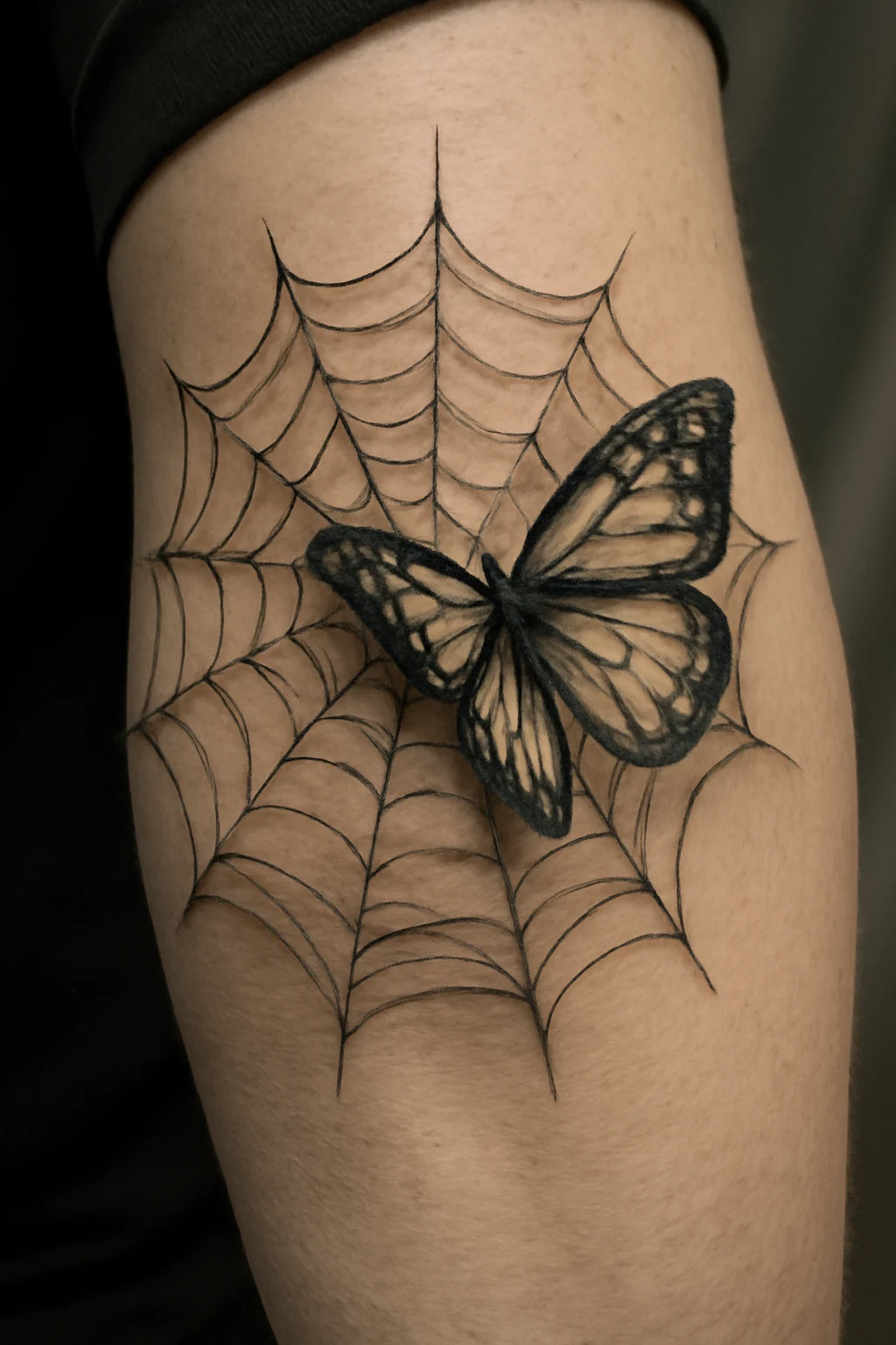 Intricate Spiderweb with Butterfly