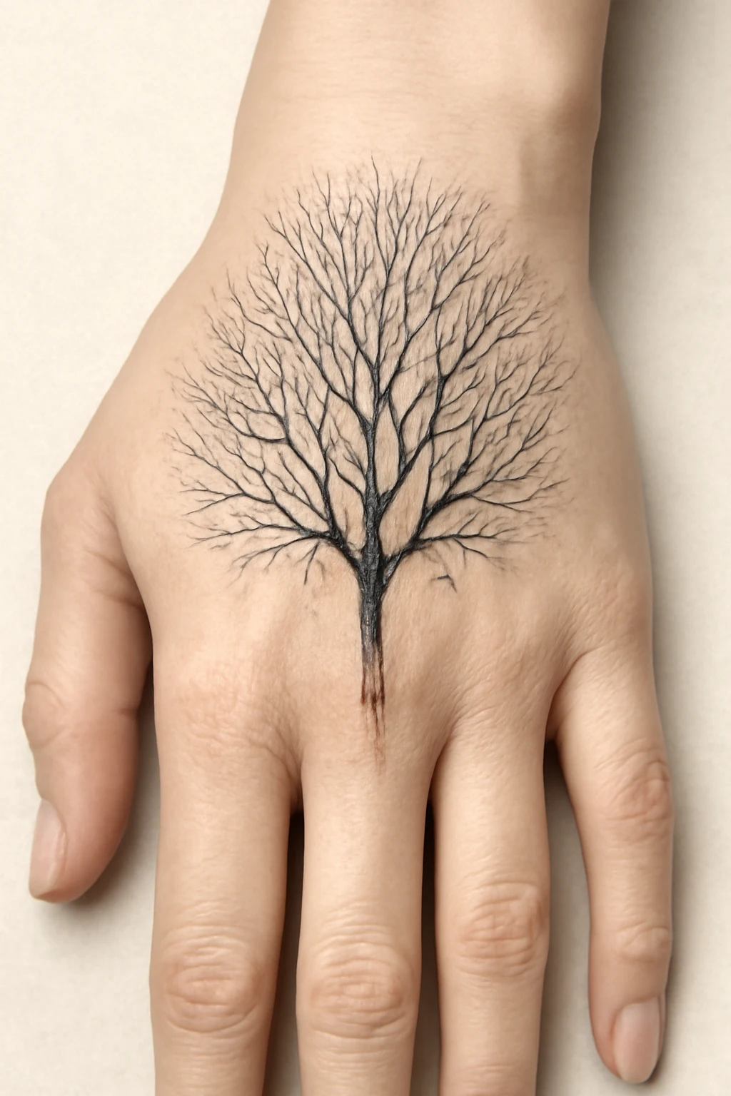 Intricate Tree Design on Hand — “Living Lines”