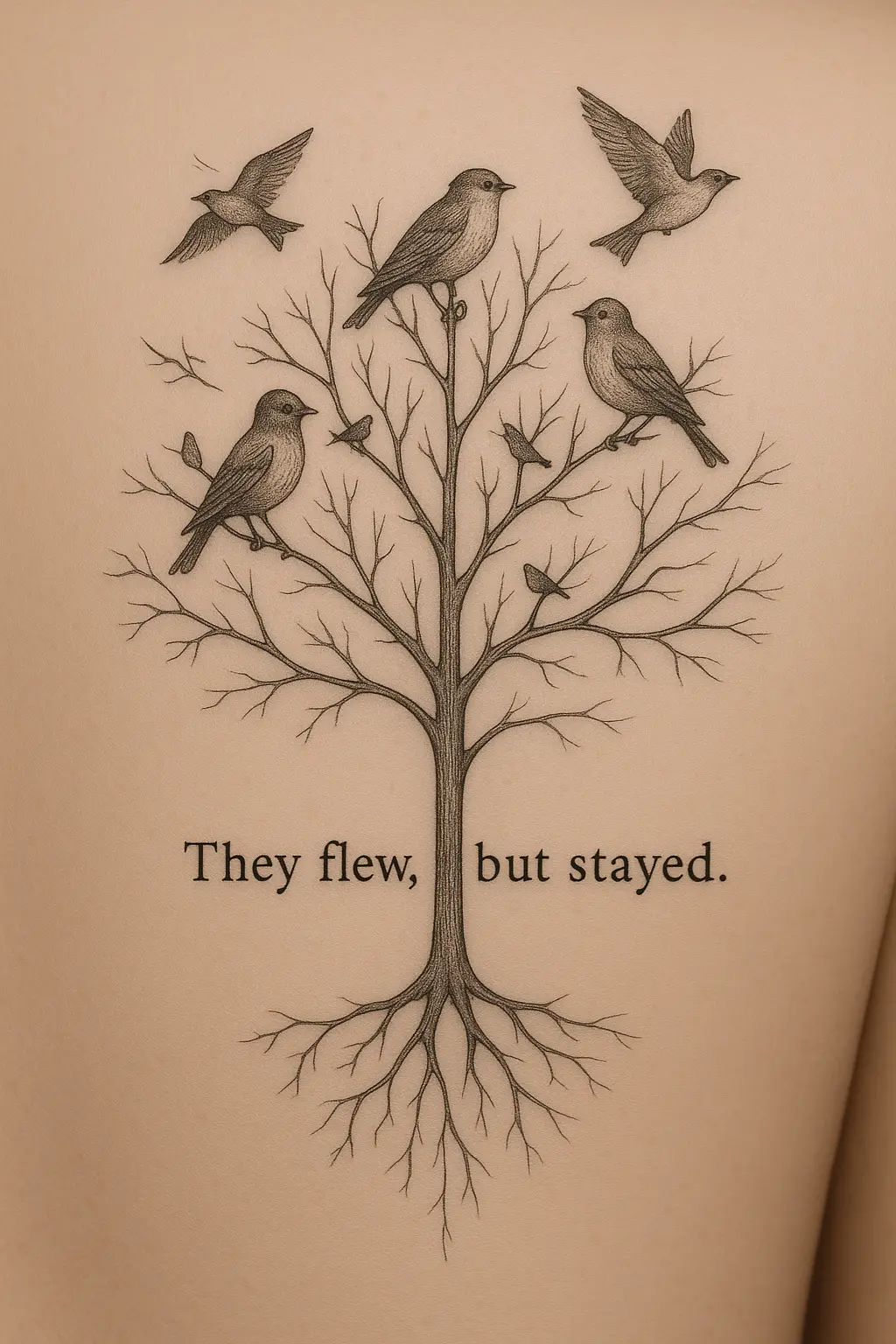 Intricate Tree Design with Birds — “Freedom Roots”