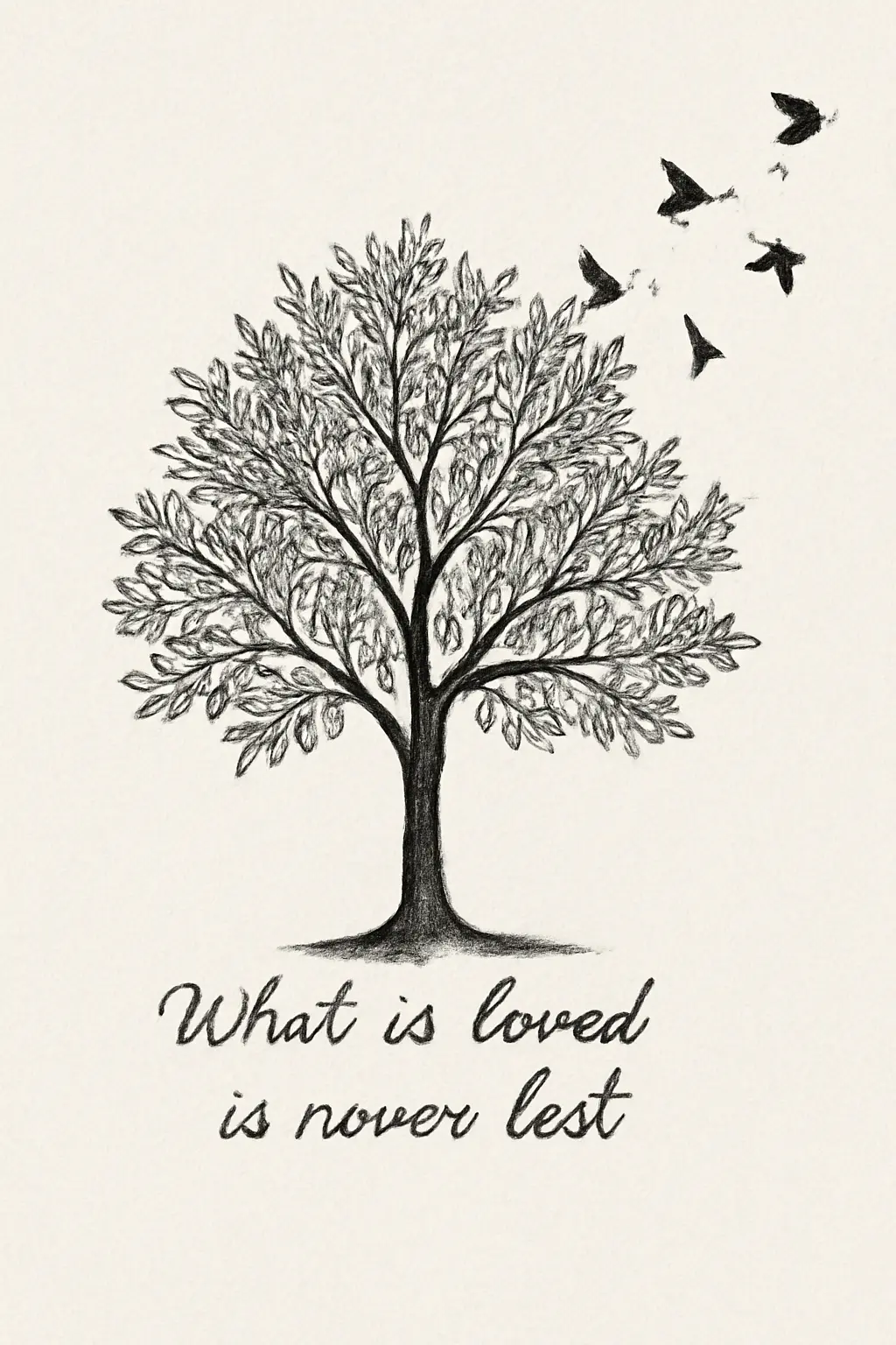 Intricate Tree Design with Birds — “Letting Go”