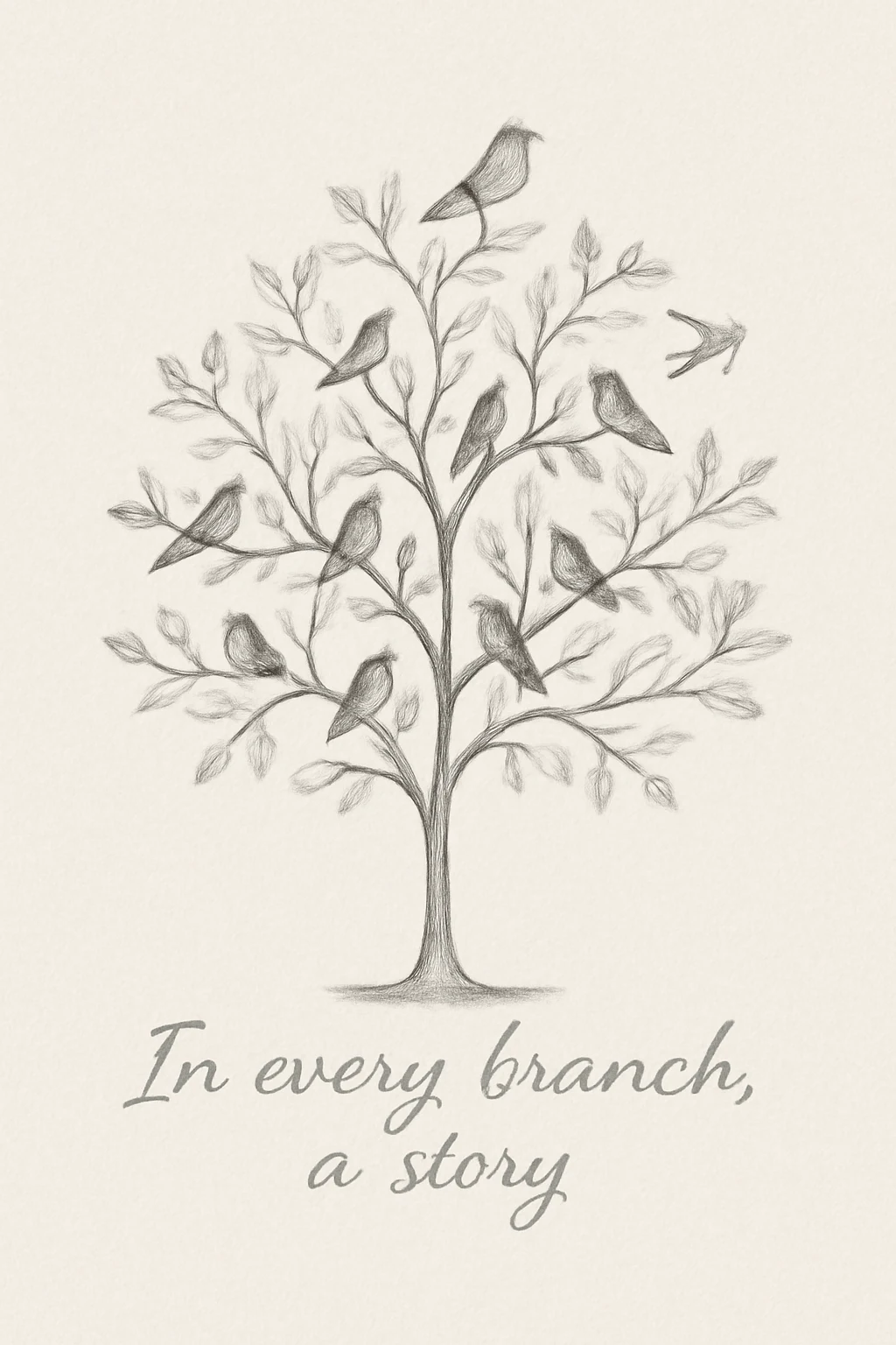 Intricate Tree Design with Birds — “Scattered Moments”