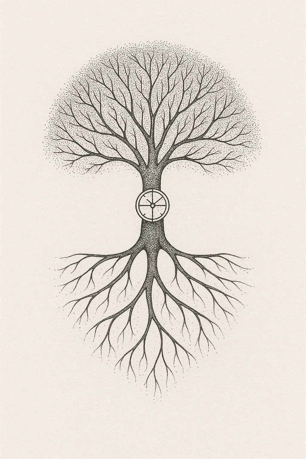 Intricate Tree Design with Roots — “Everything Begins Below”