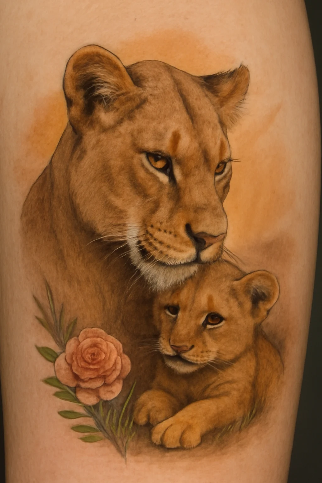Lioness and Cub Tattoo