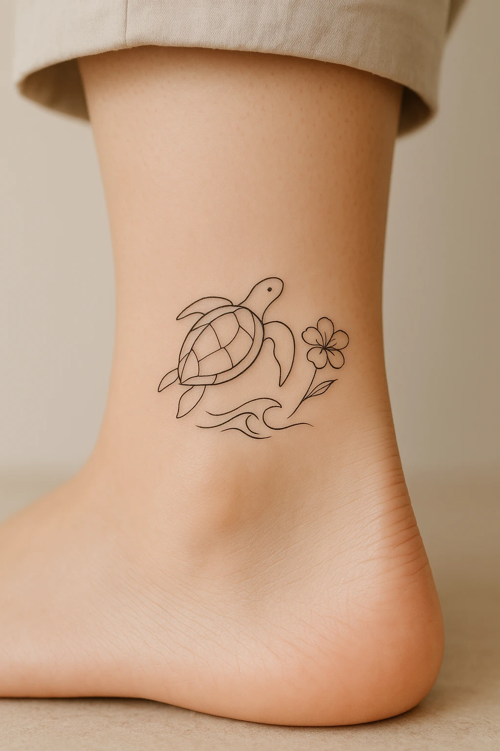 Minimalist Sea Turtle Ankle Tattoo
