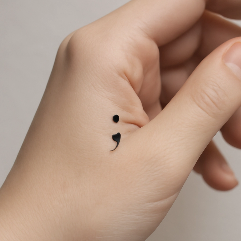 Minimalist Semicolon Design on Hand