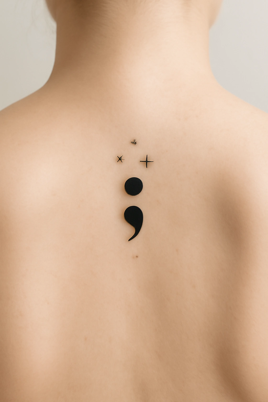 Minimalist Semicolon Tattoo Design on Back