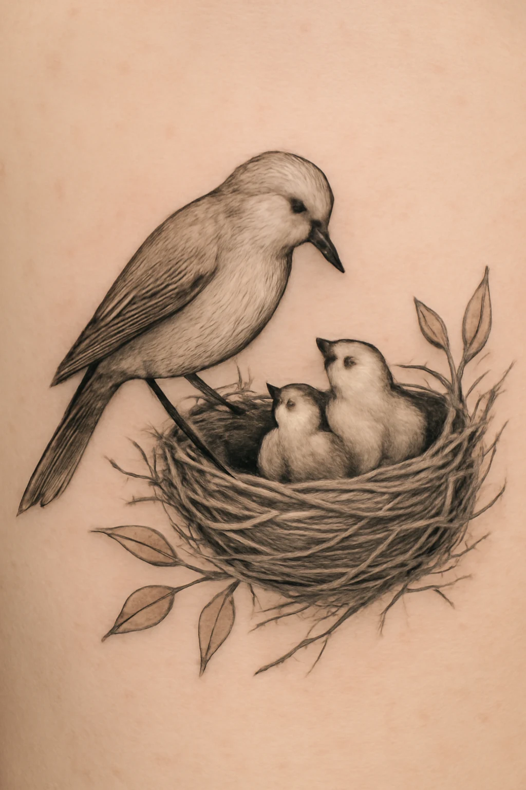 Mother and Baby Bird Nest Tattoo