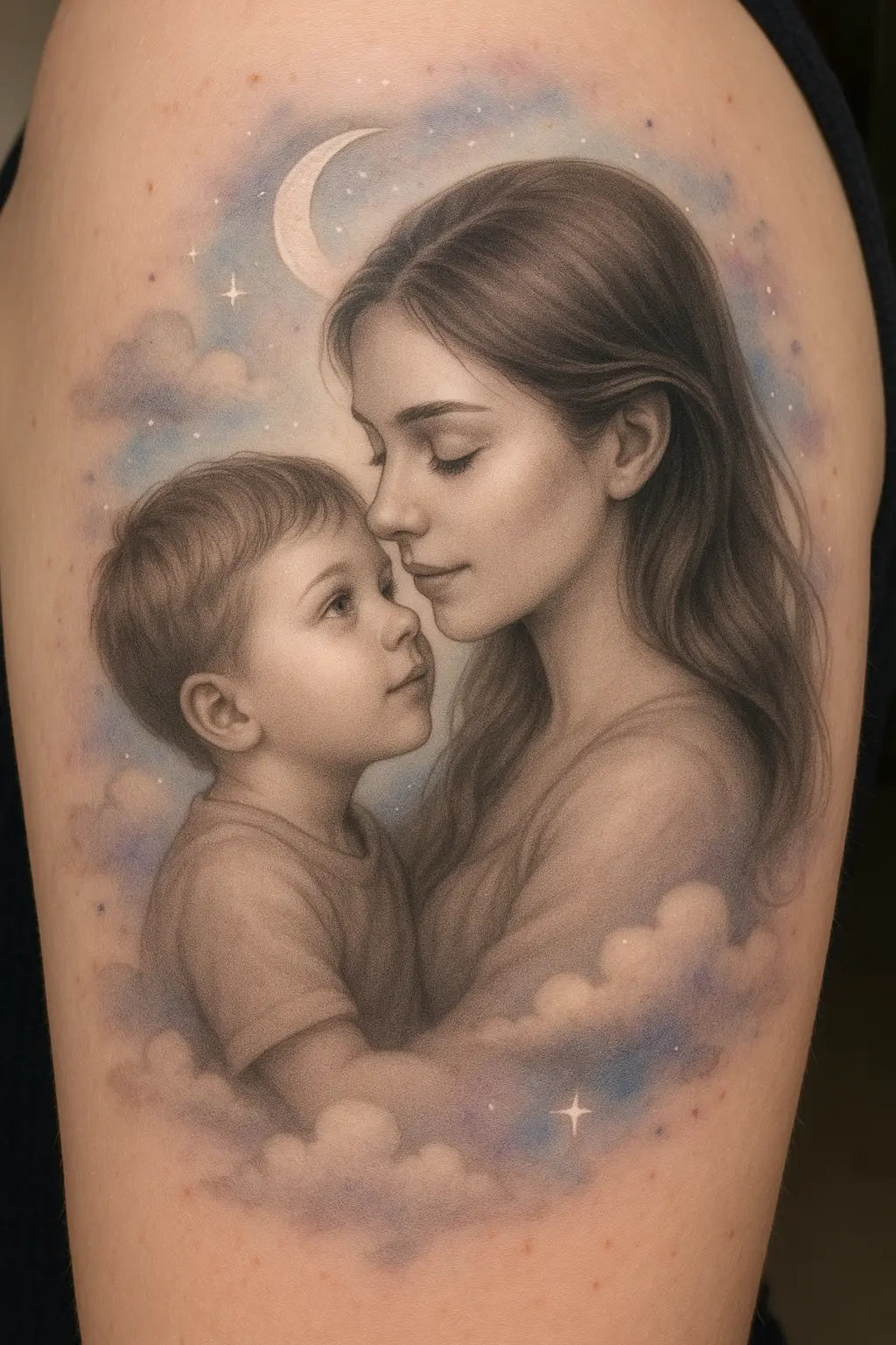Mother and Son Dreamlike Portrait Tattoo