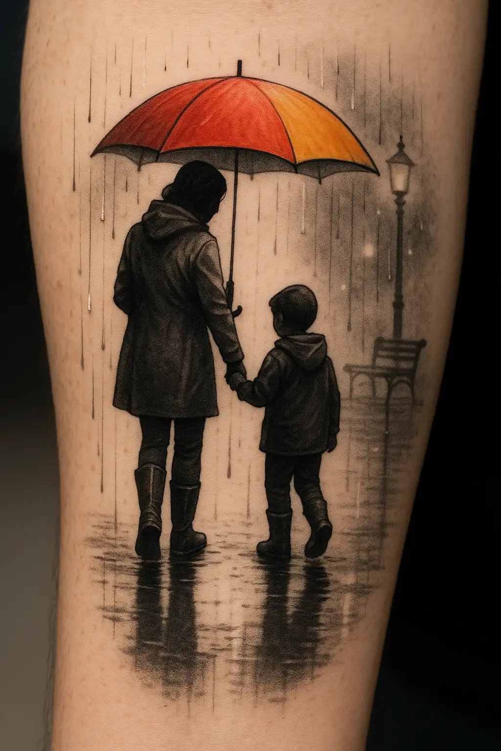 Rainy Day Mother and Son Tattoo