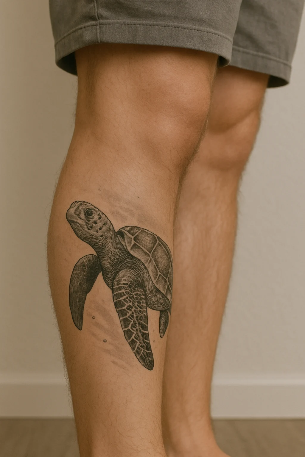 Realistic Sea Turtle Calf Tattoo