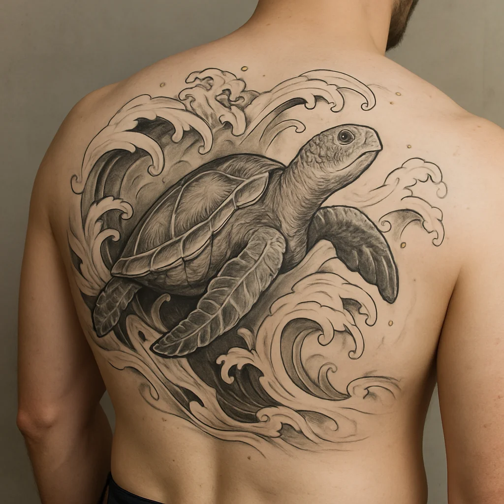 Sea Turtle Riding the Waves Tattoo