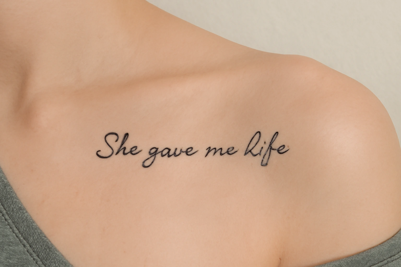 “She gave me l;fe” Semicolon Collarbone Tattoo — Poetic Tribute