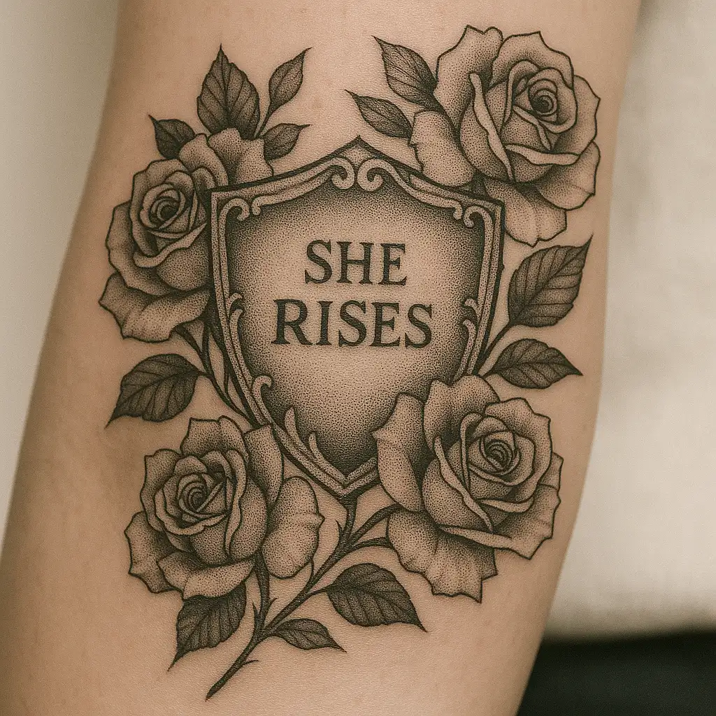Shield and Roses Tattoo Design