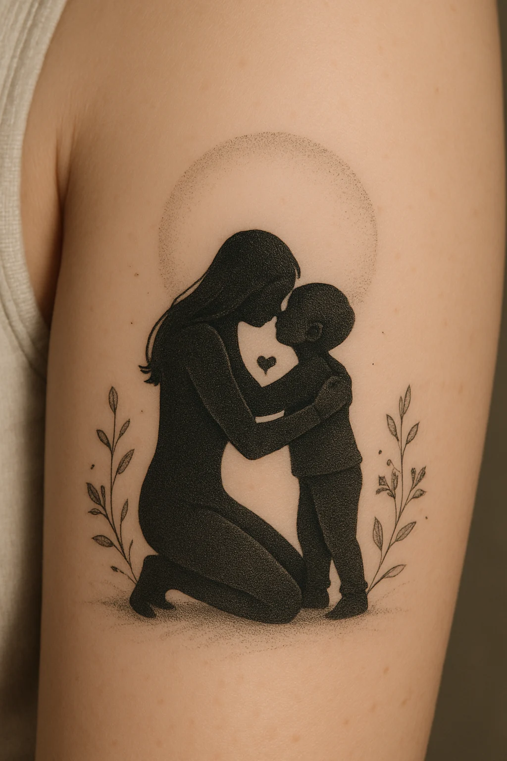 Silhouette Embrace Mother and Son Tattoo