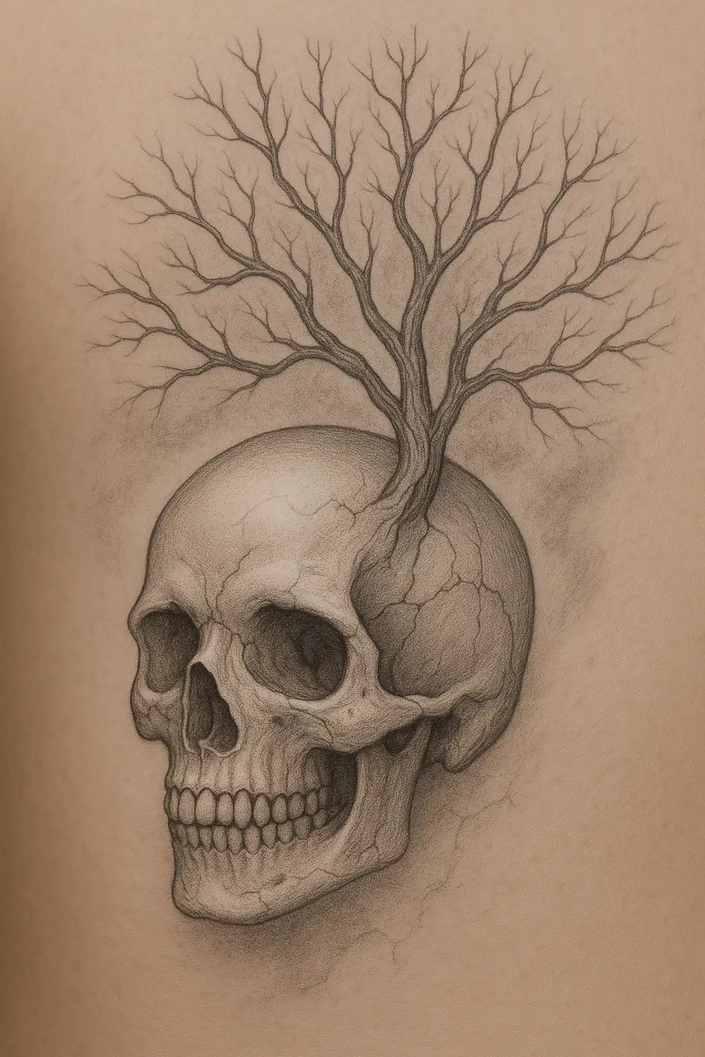 Skull with Tree Branch Design — “Life from Death”