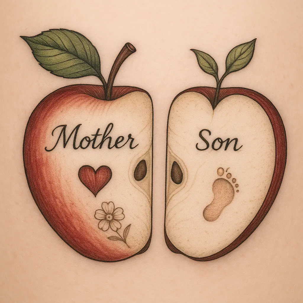 Split Apple Mother and Son Tattoo