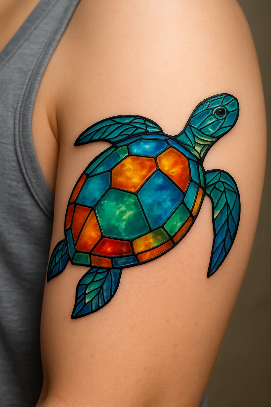 Stained Glass Sea Turtle Tattoo