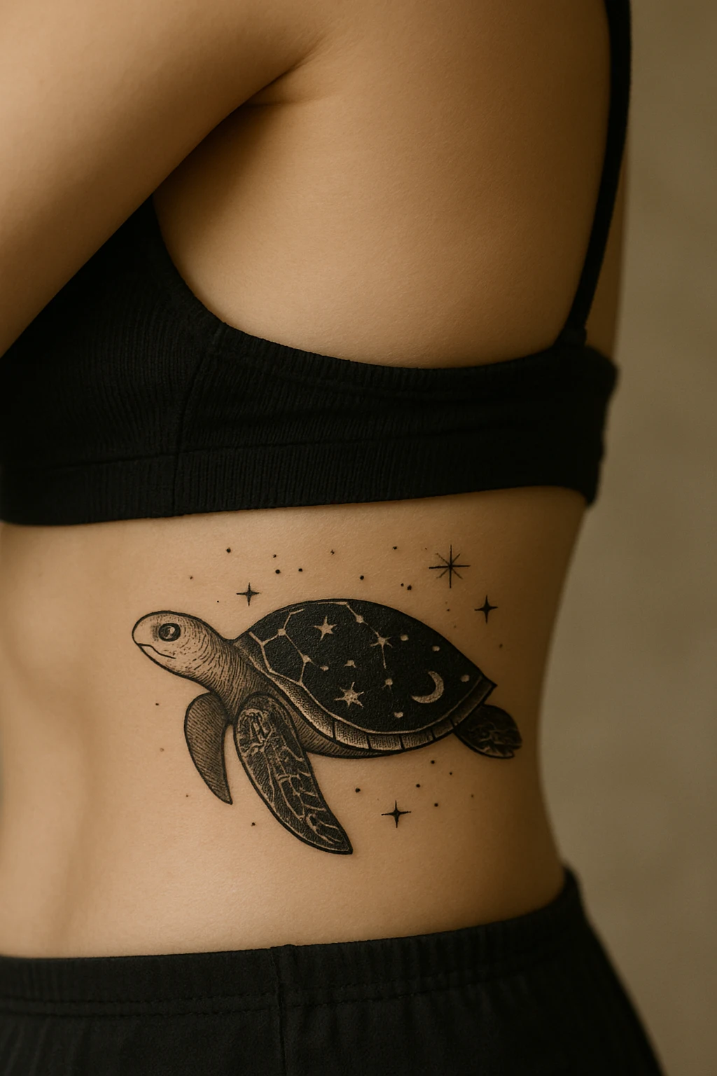 Starry Sea Turtle Rib Tattoo
