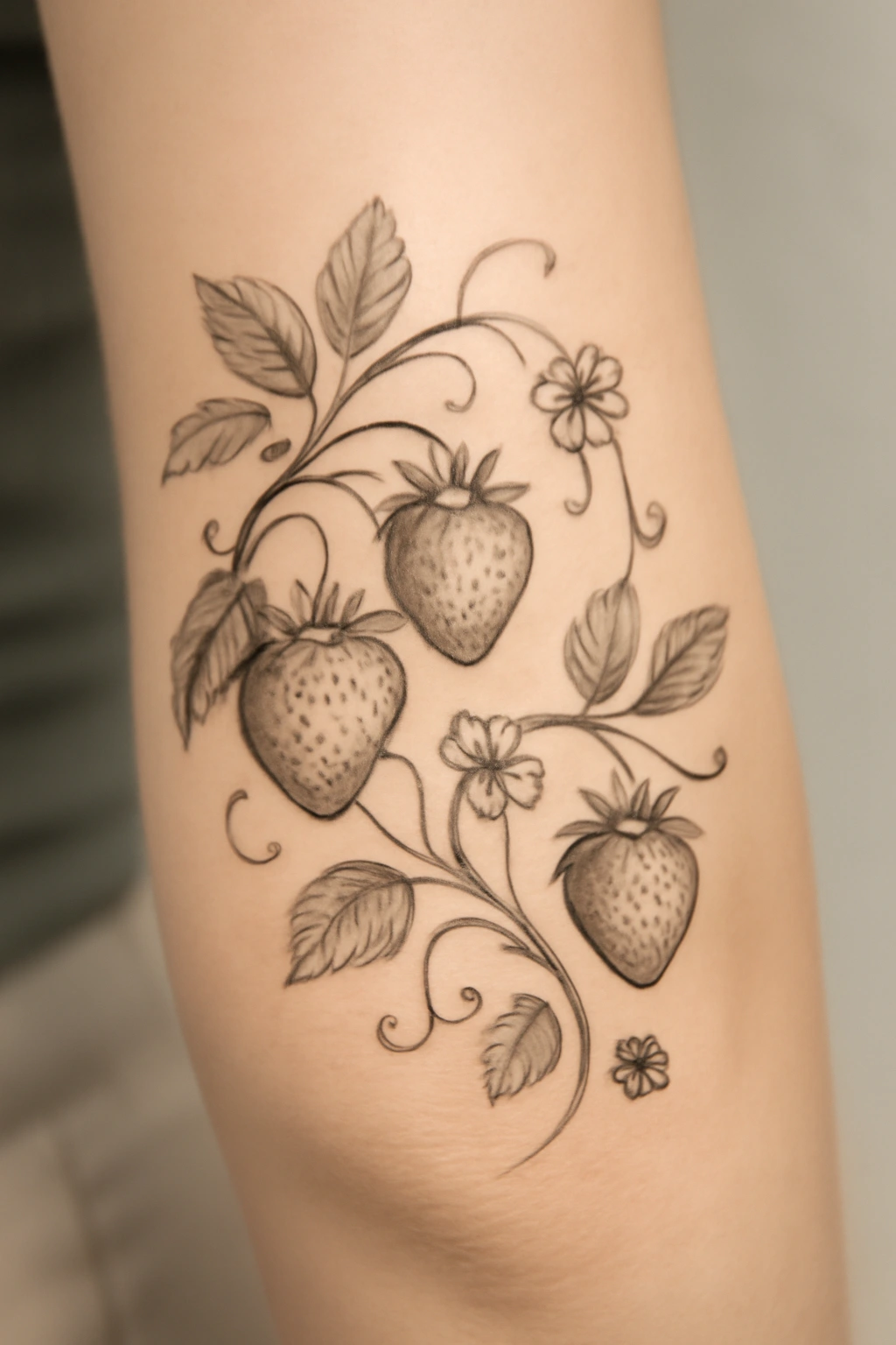 Strawberry Vine Elbow Tattoo
