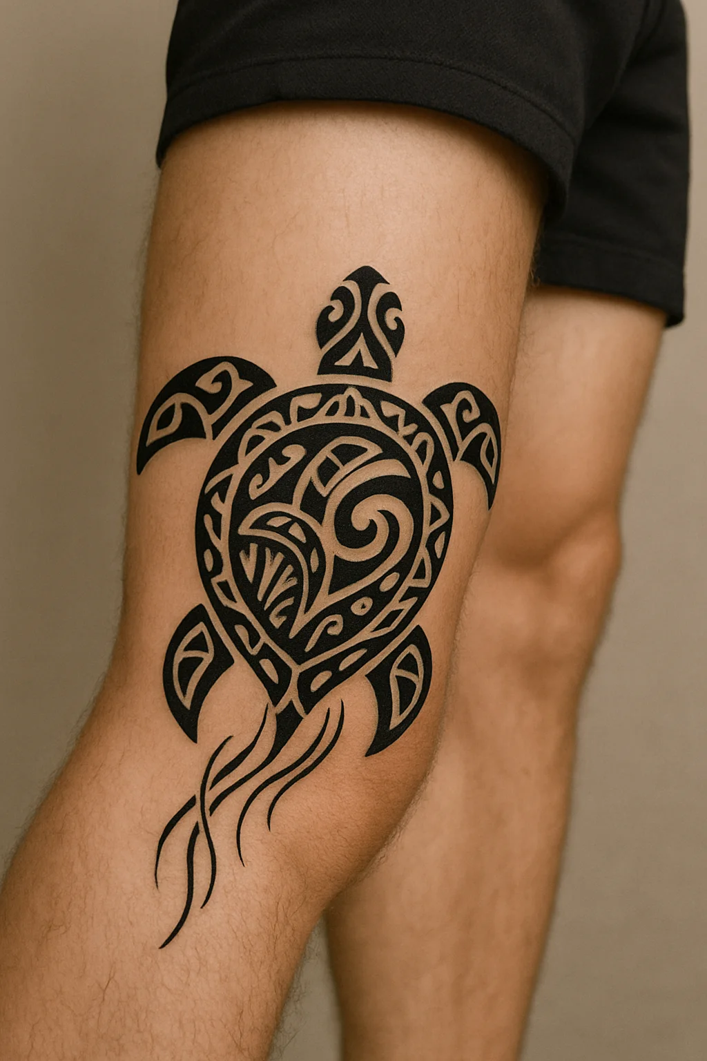 Tribal Sea Turtle Leg Tattoo