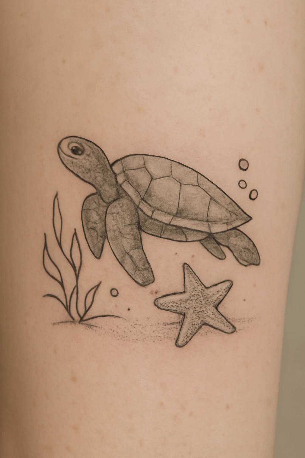 Turtle and Starfish Combination Tattoo
