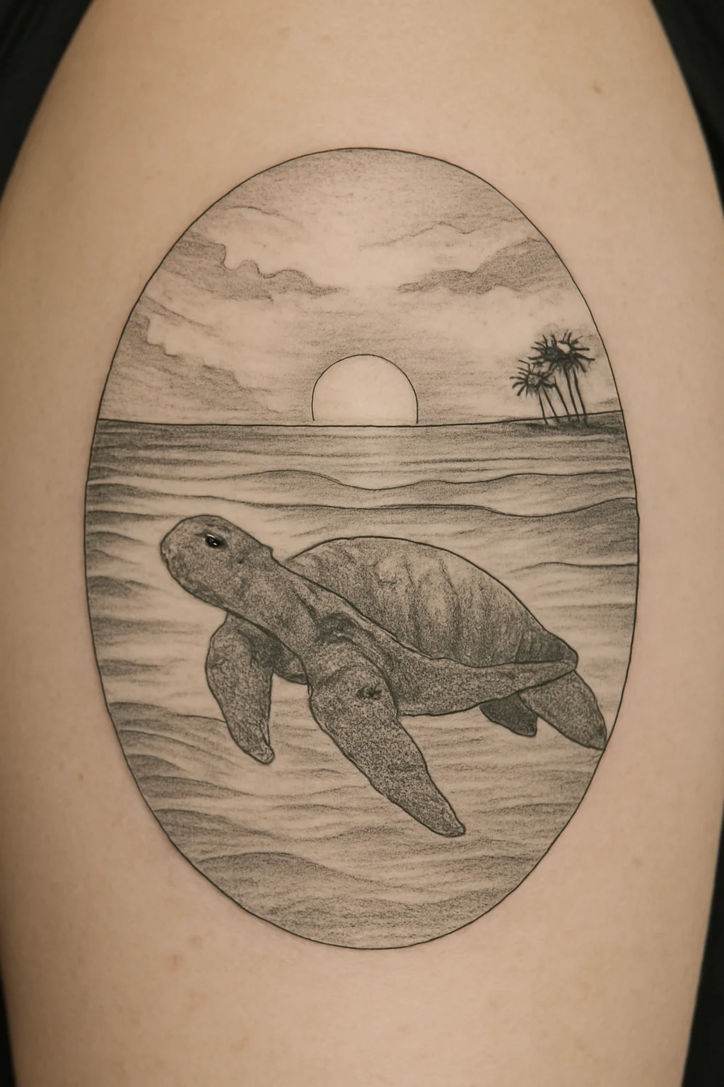 Turtle in Ocean Sunset Tattoo