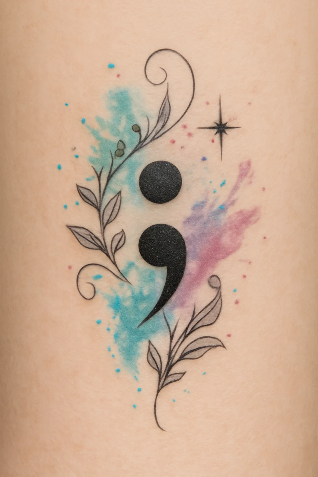Unique Semicolon Tattoo with Artistic Elements