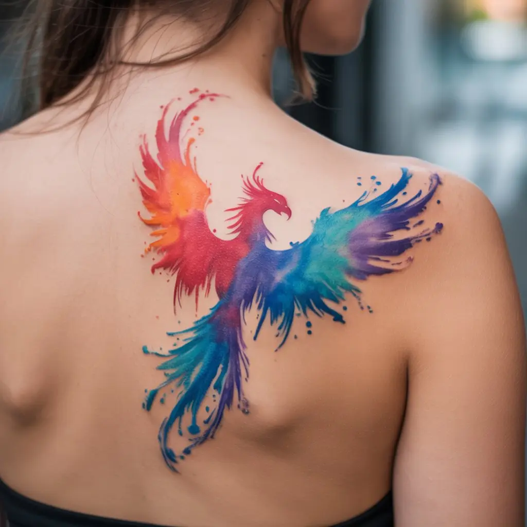 1. Colorful Watercolor Phoenix
