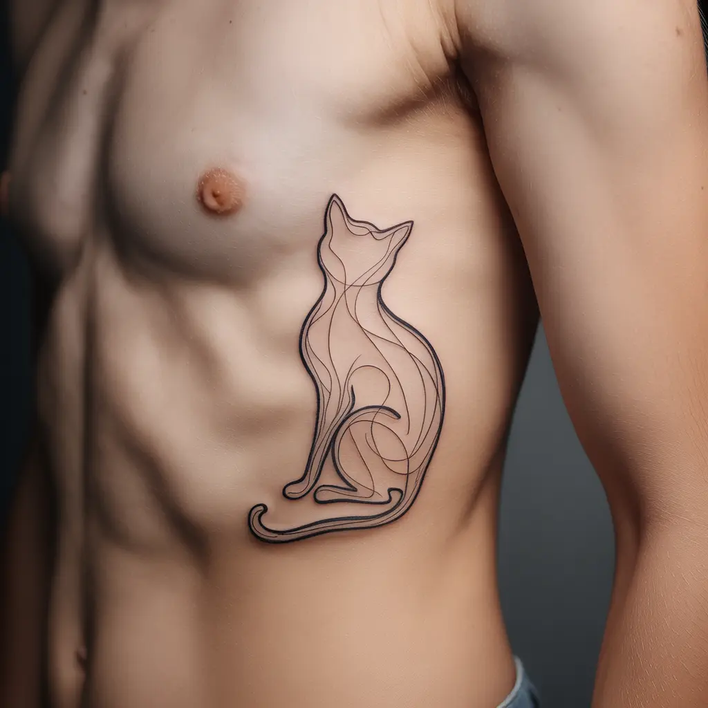 10. Tiny Abstract Cat Tattoo