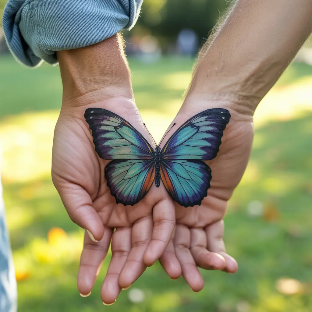 Butterfly-inspired matching tattoos for best friends representing transformation, growth, and joyful friendship.


