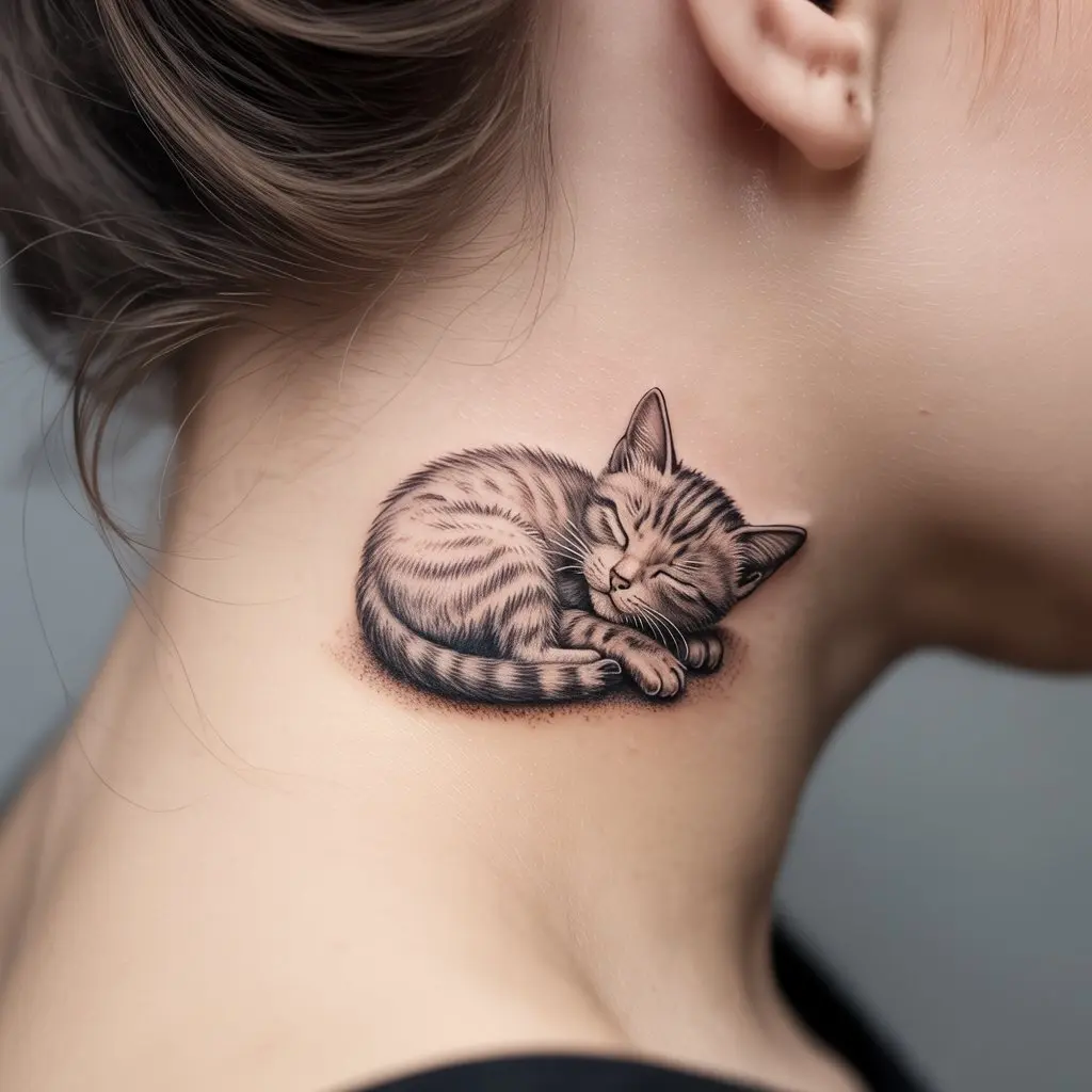 11. Small Sleeping Cat Tattoo