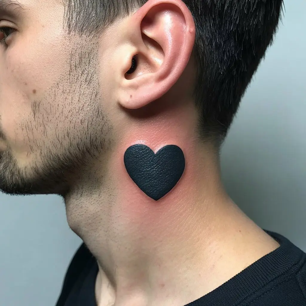 Heart Neck Tattoo
Minimal heart neck tattoo for men, inked in bold black on the side of the neck below the ear — simple, symbolic, and masculine.