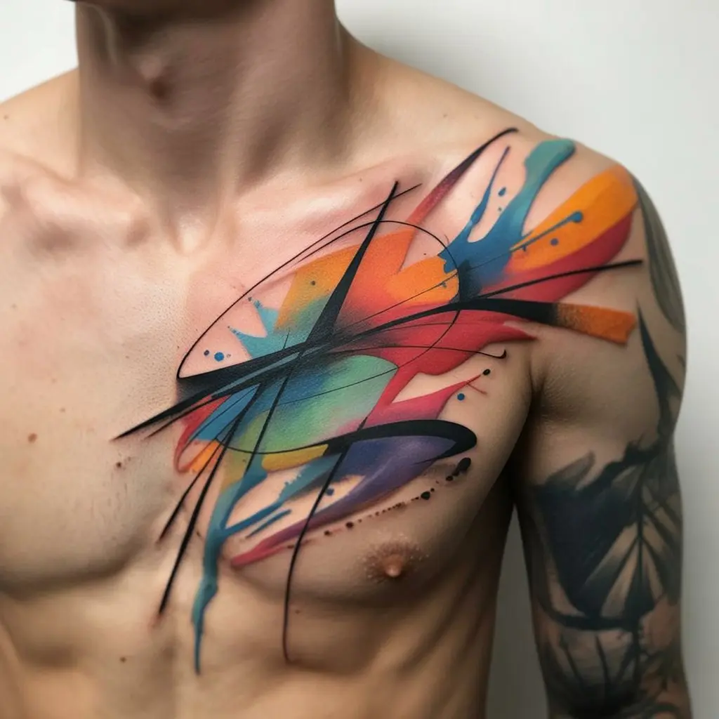 Abstract art hand tattoos for women with watercolor splashes and surreal geometric shapes, perfect for creative expression.