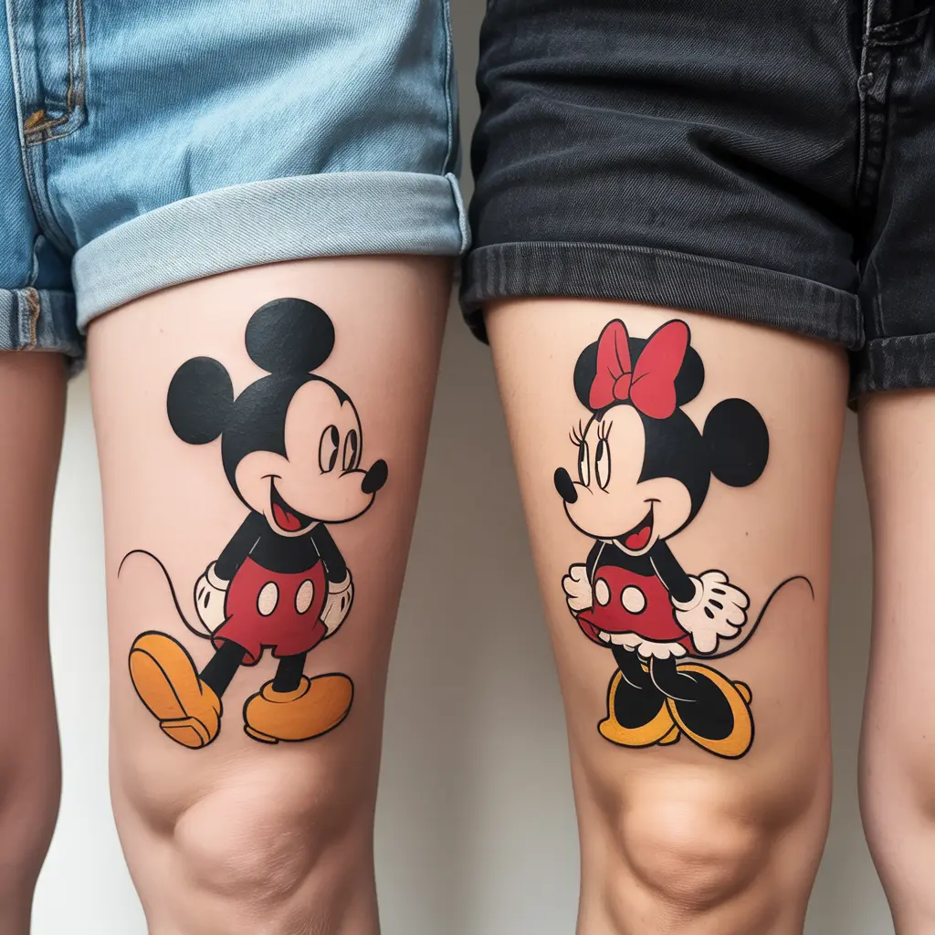 Disney-inspired Mickey and Minnie matching tattoos for best friends celebrating timeless love and shared memories.

