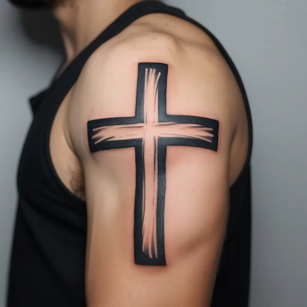 Cross hand tattoos for women in bold black ink, placed on the top of the hand or fingers, symbolizing faith and strength.