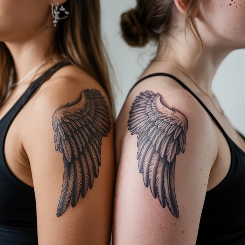 Wing-themed matching tattoos for best friends symbolizing freedom, loyalty, and timeless bonds.

