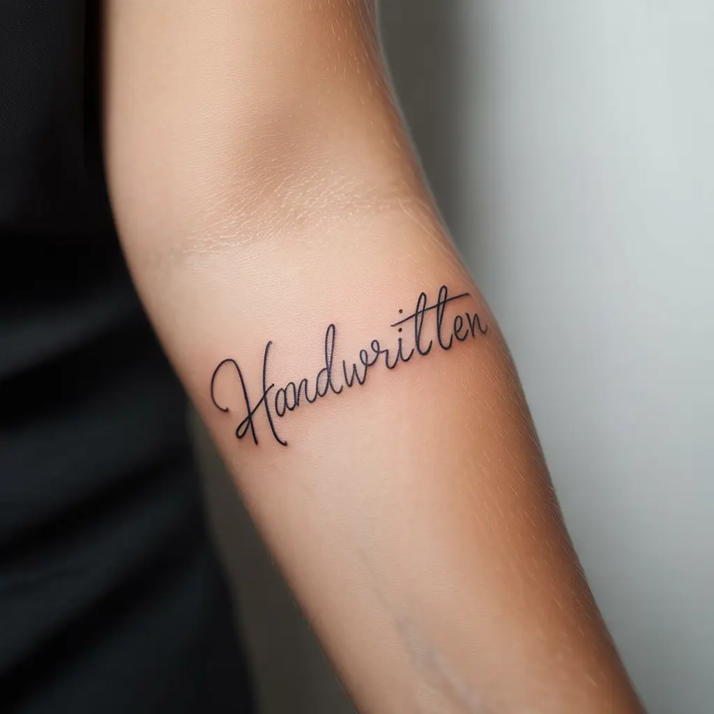 Personal handwriting hand tattoos for women featuring loved one’s script in black ink across the palm or wrist area.