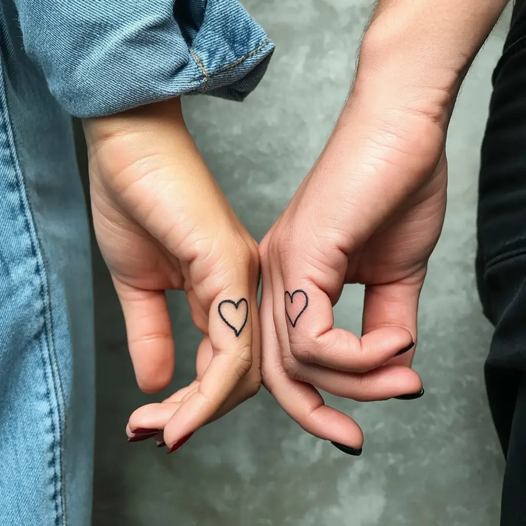 Minimalist heart-shaped matching tattoos for best friends symbolizing love, trust, and connection.

