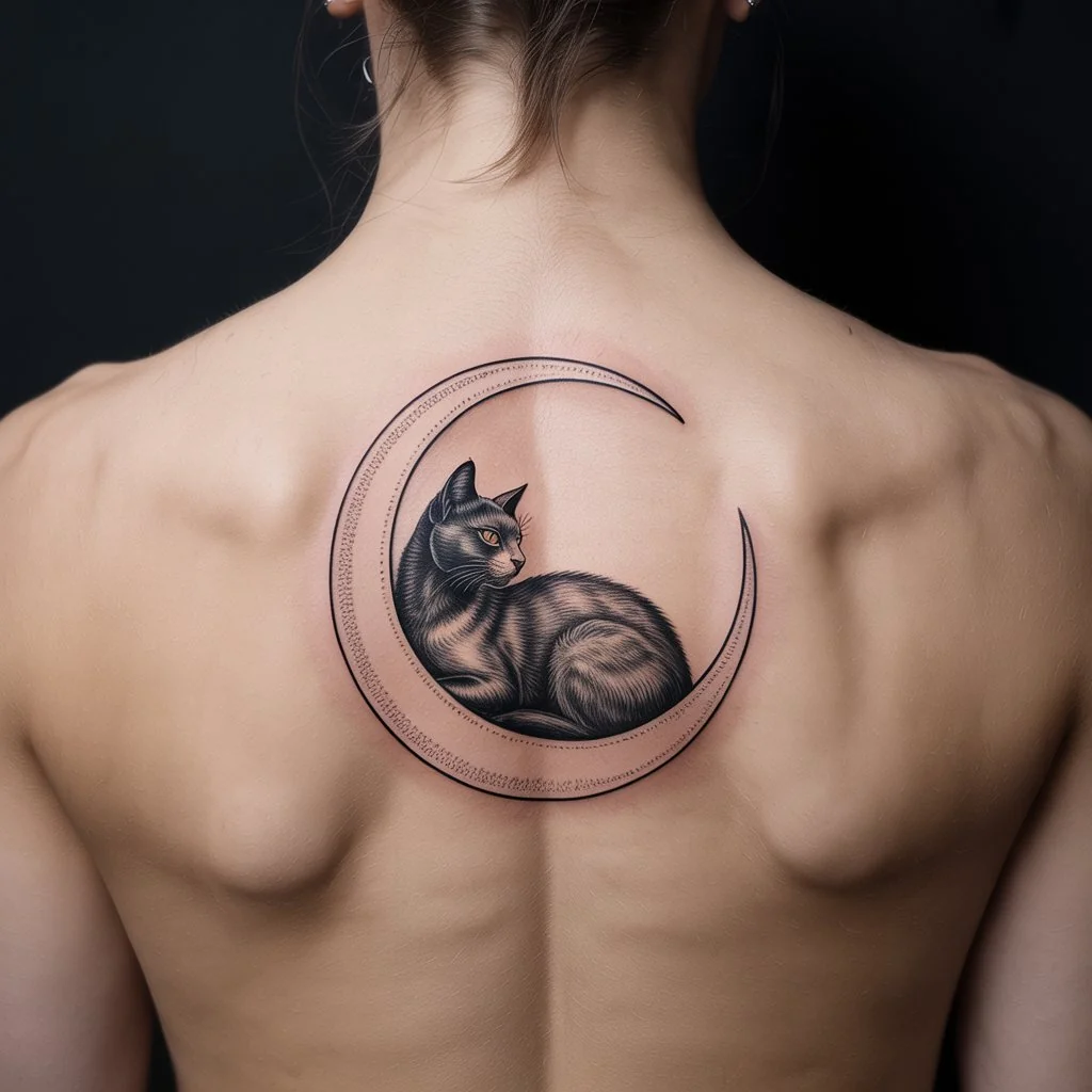 19. Crescent Moon Cat Tattoo