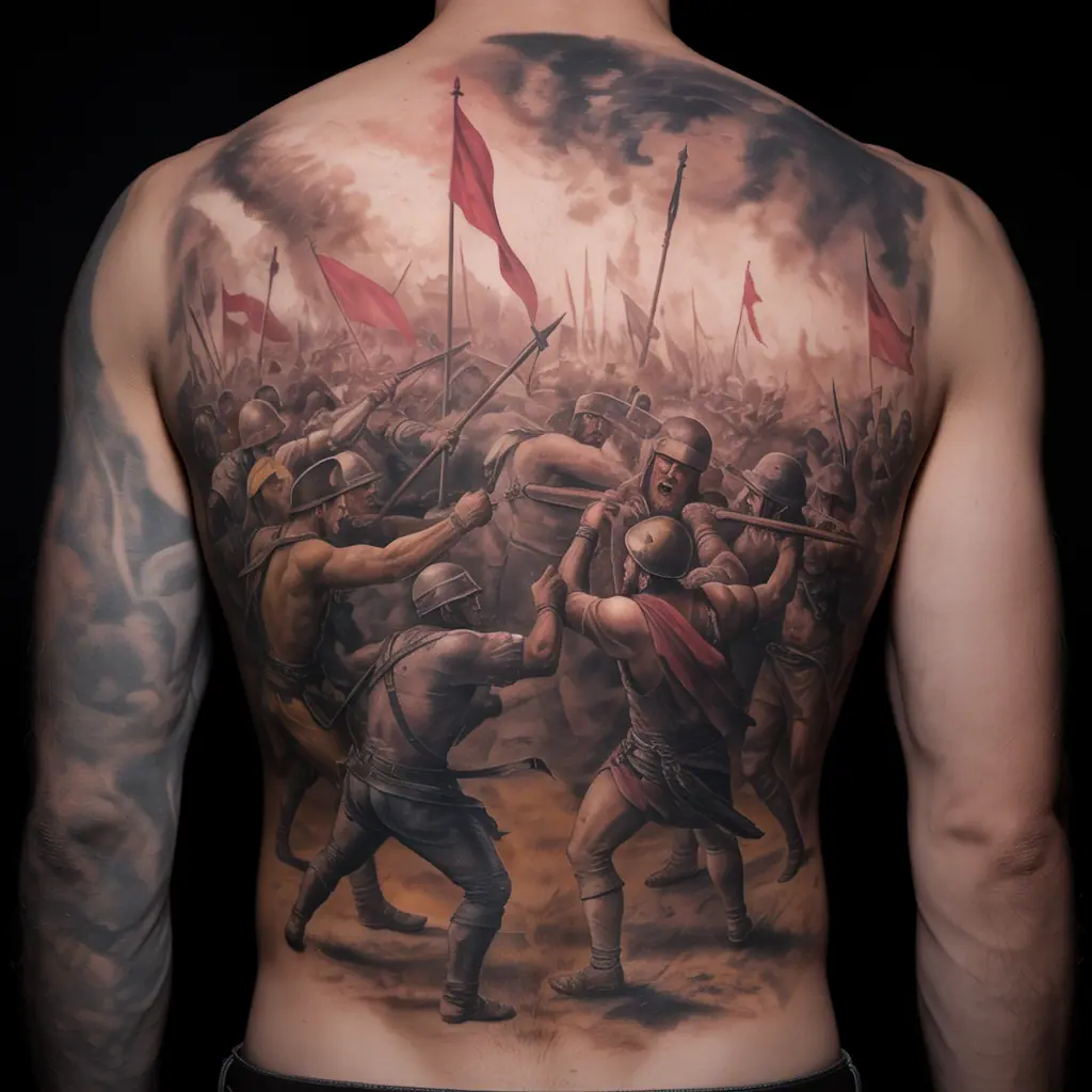 20. Battle Scene Tattoo Featuring Warriors