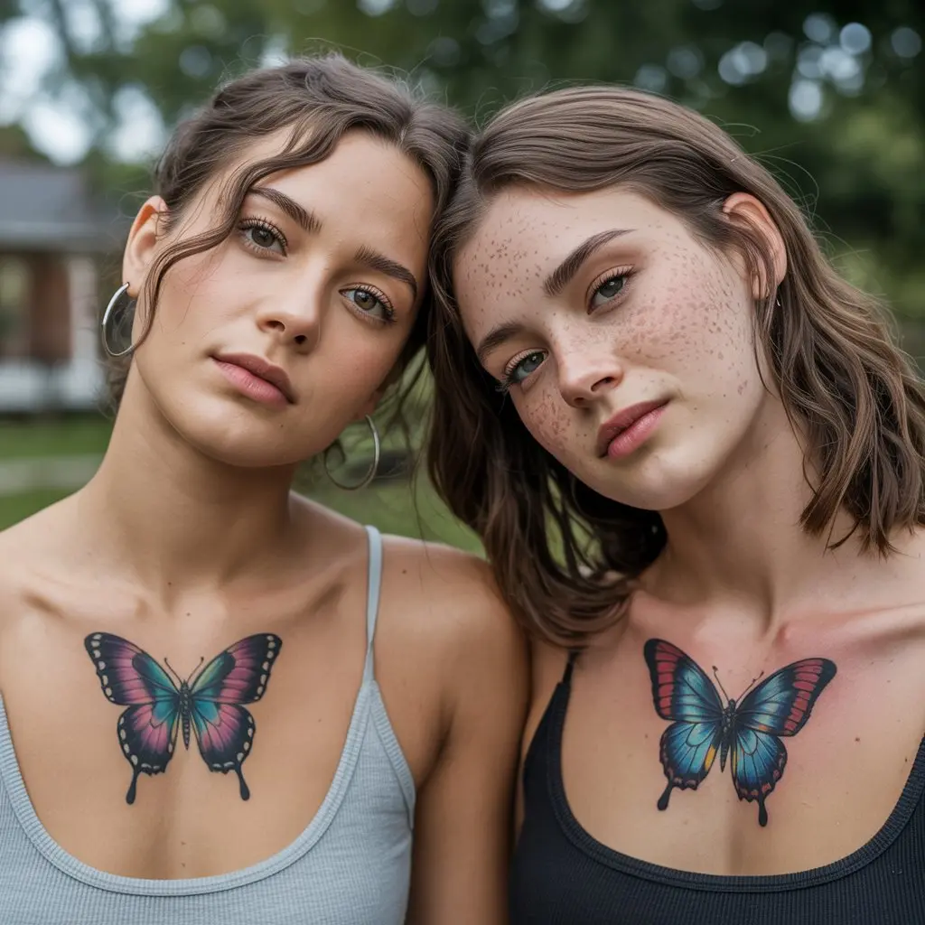 Delicate butterfly matching tattoos for best friends capturing beauty, change, and deep connection.

