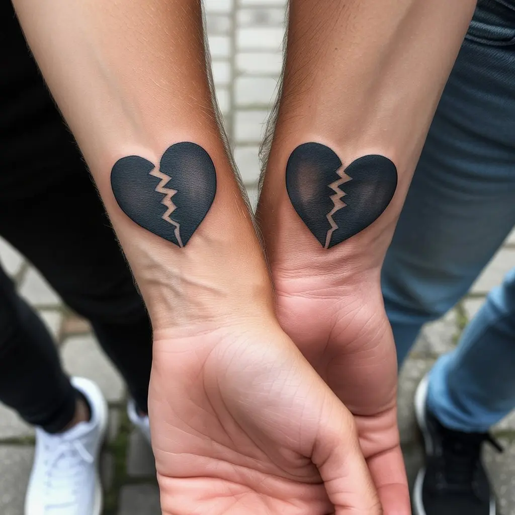 Half-and-half design matching tattoos for best friends creating a complete image when together.

