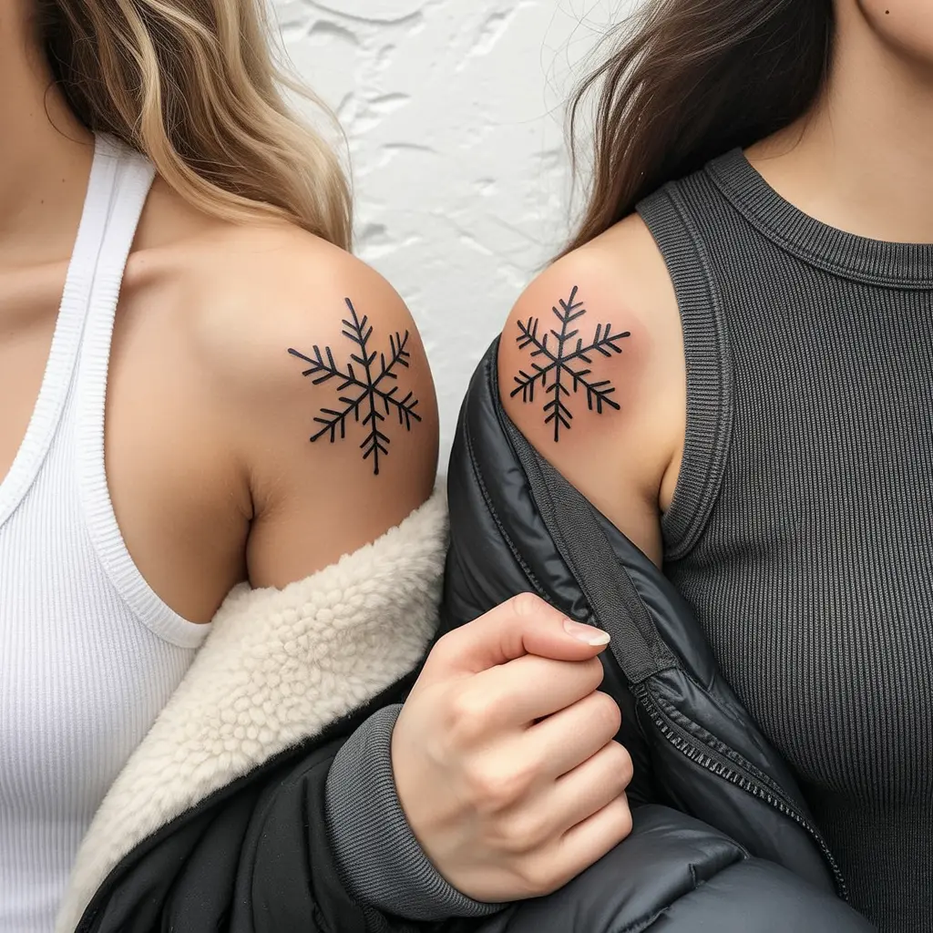 Snowflake-inspired matching tattoos for best friends representing uniqueness and beauty.

