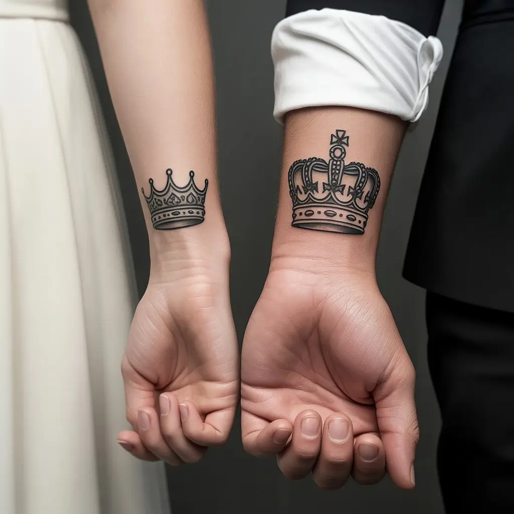 Crown-themed matching tattoos for best friends representing loyalty, respect, and royal connection.