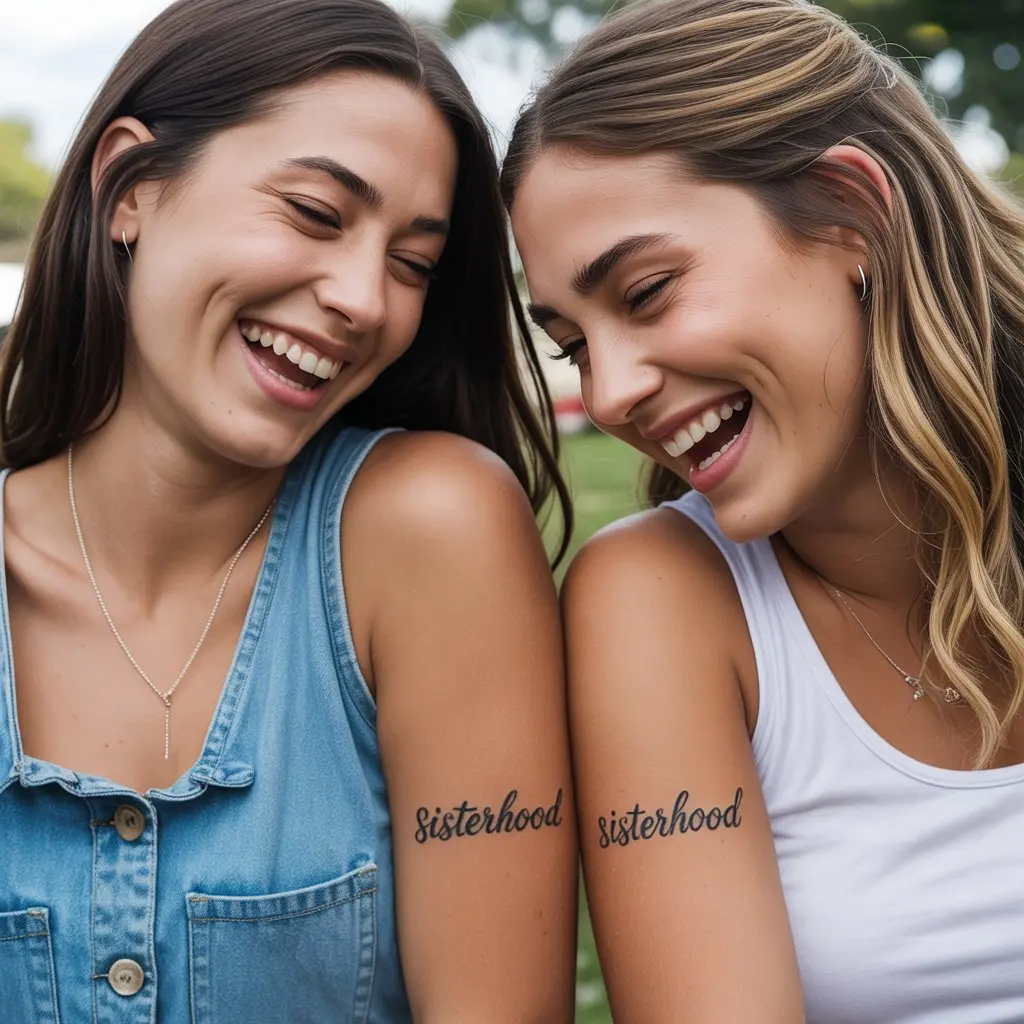 Boldly placed matching tattoos for best friends symbolizing sisterhood and unity.

