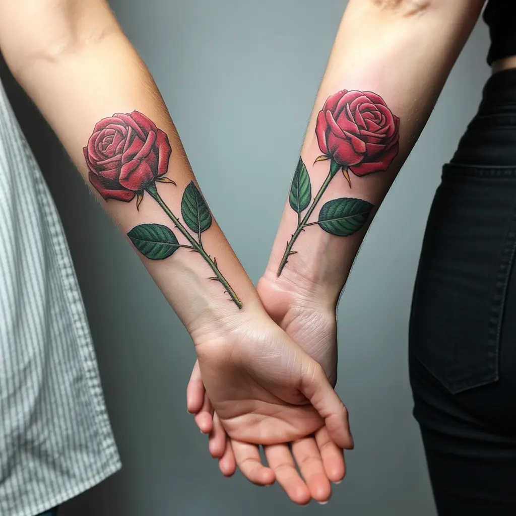 Elegant floral matching tattoos for best friends showcasing beauty, loyalty, and shared experiences.

