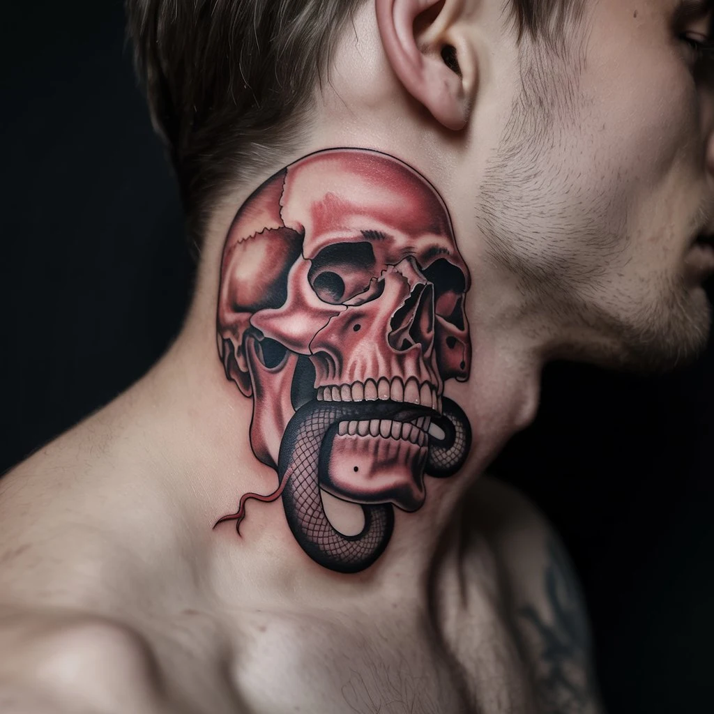 41. Mesmerizing Skull and Snake Tattoo
