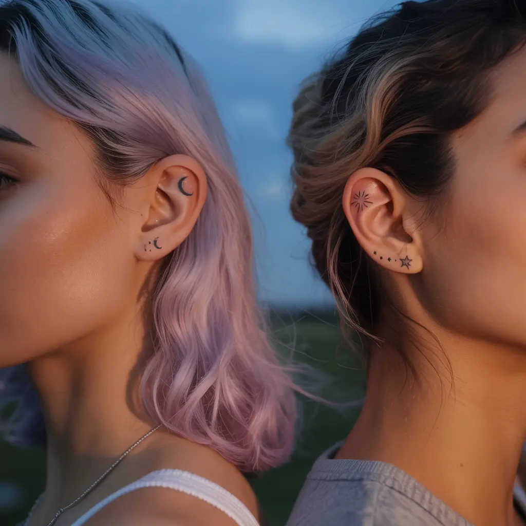 Celestial-inspired matching tattoos for best friends with sun, moon, or star elements symbolizing a timeless bond.

