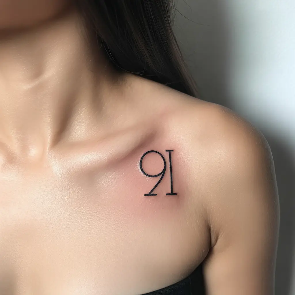 9. Minimalist Roman Numeral Design
Alt Text:
Thin-line Roman numeral tattoo just below a woman’s collarbone, minimalist and elegant — one of the finest examples of minimalist Roman numeral tattoos for women.